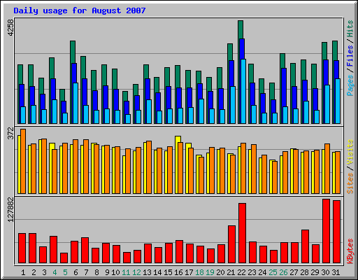 Daily usage for August 2007