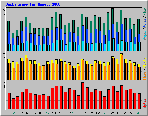 Daily usage for August 2008
